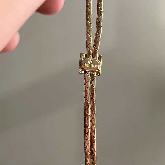 Vintage Christian Dior Rhinestone Pavé Double Layered Gold Chain Bracelet - Picture 3 of 3